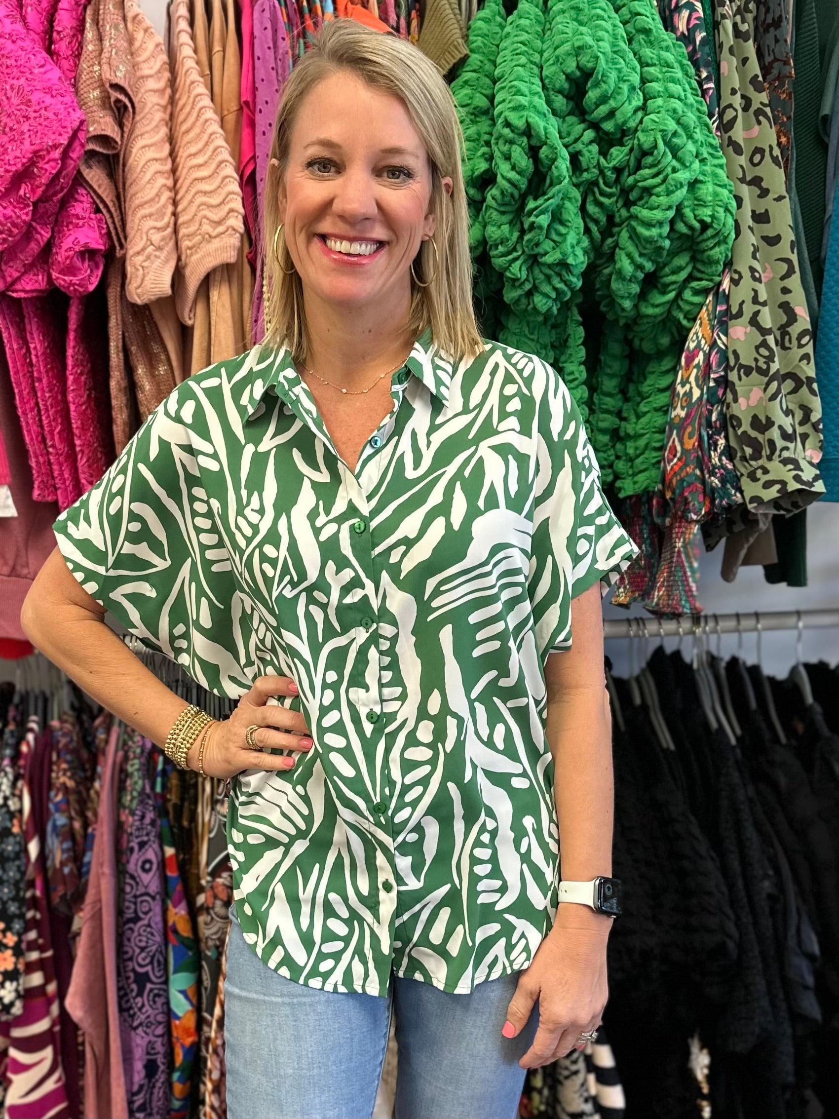 Green abstract blouse