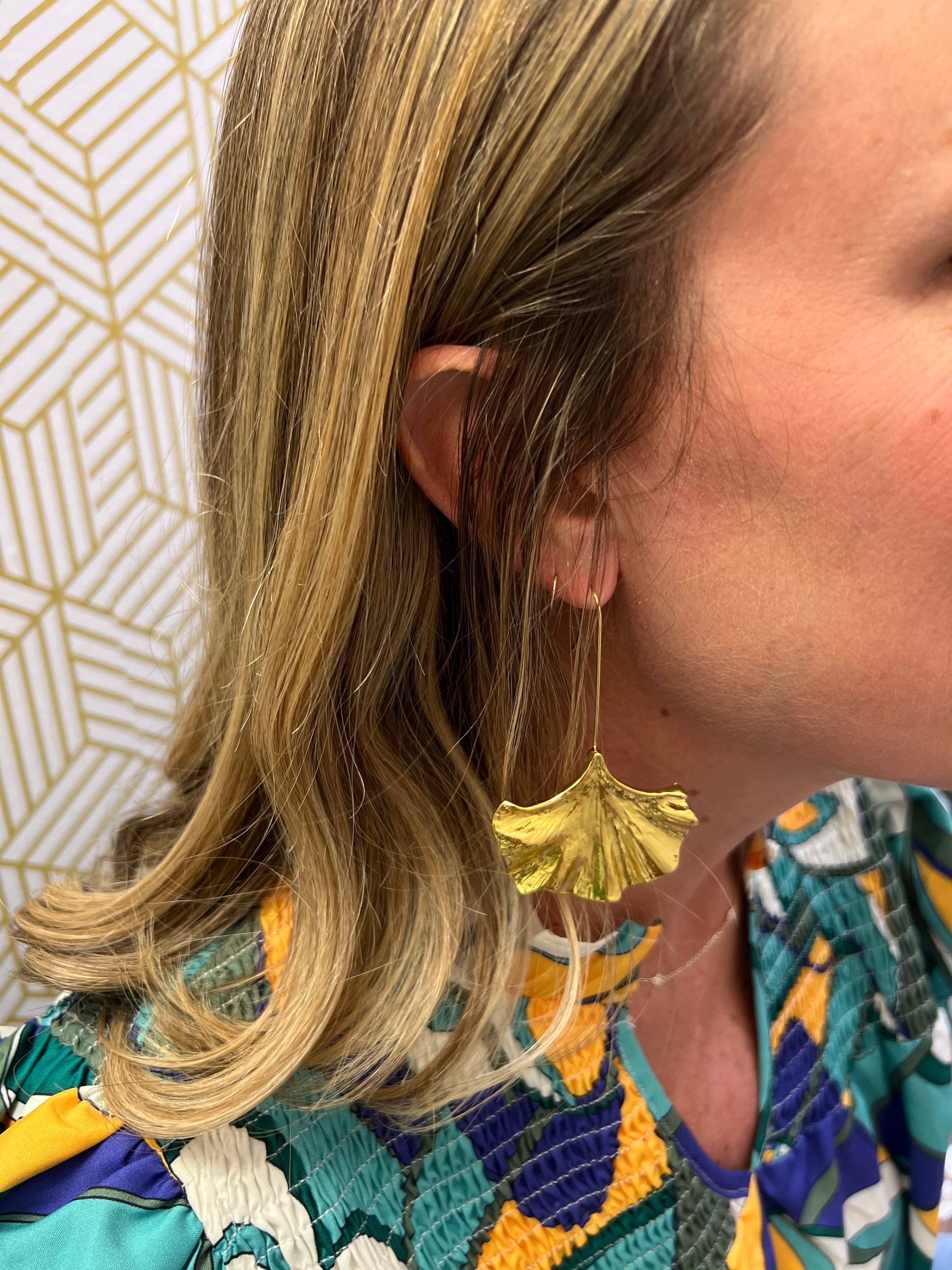 Gold fan drop earrings